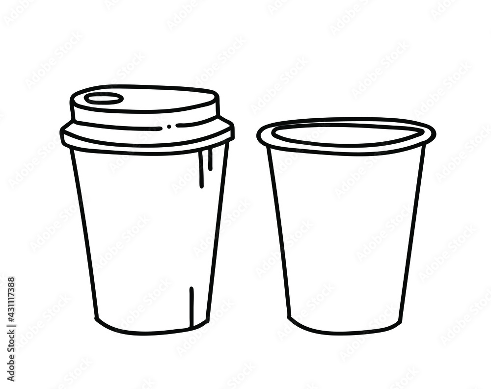 Paper cup with plastic lid. Tea, coffee. Coffee icon. Vector on a white background. Paper cup with plastic lid. Tea, coffee. Coffee icon. Vector on a white background.