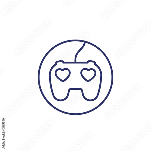 games logo with gamepad and hearts, line vector