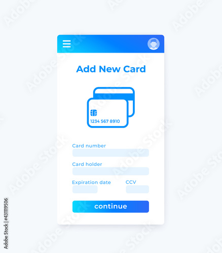 Add new card, vector mobile ui