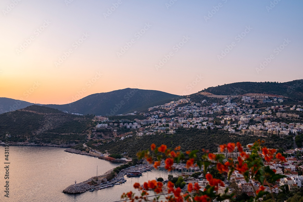 Beautiful view of Kalkan town and the Mediterranean sea, Turkey
