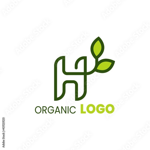alphabet capital logo. Creative design concept green color with organic plant