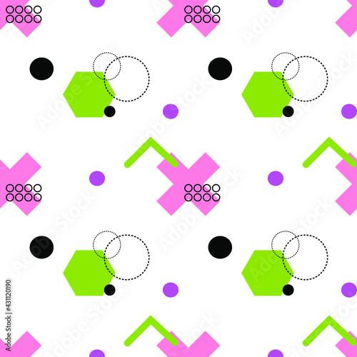 Memphis seamless pattern . Retro background with different color figures for poster or print. Memphis background with figures of different forms and colors for your design. Vector texture.