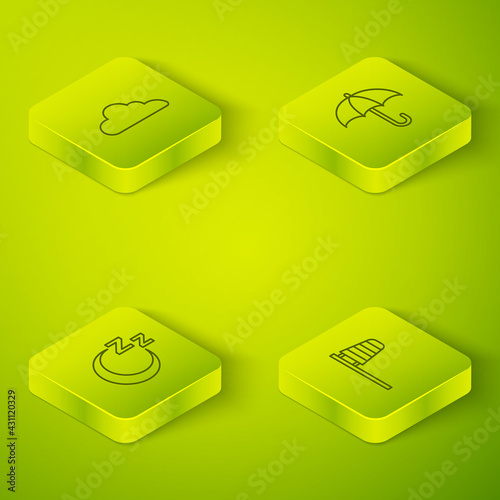 Set Isometric line Umbrella, Time to sleep, Cone windsock wind vane and Cloud icon. Vector