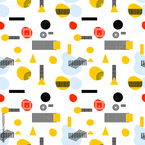 Memphis seamless pattern . Retro background with different color figures for poster or print. Memphis background with figures of different forms and colors for your design. Vector texture.