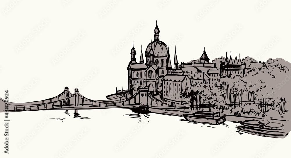Fototapeta premium Hungarian Parliament Building. Vectos drawing scene
