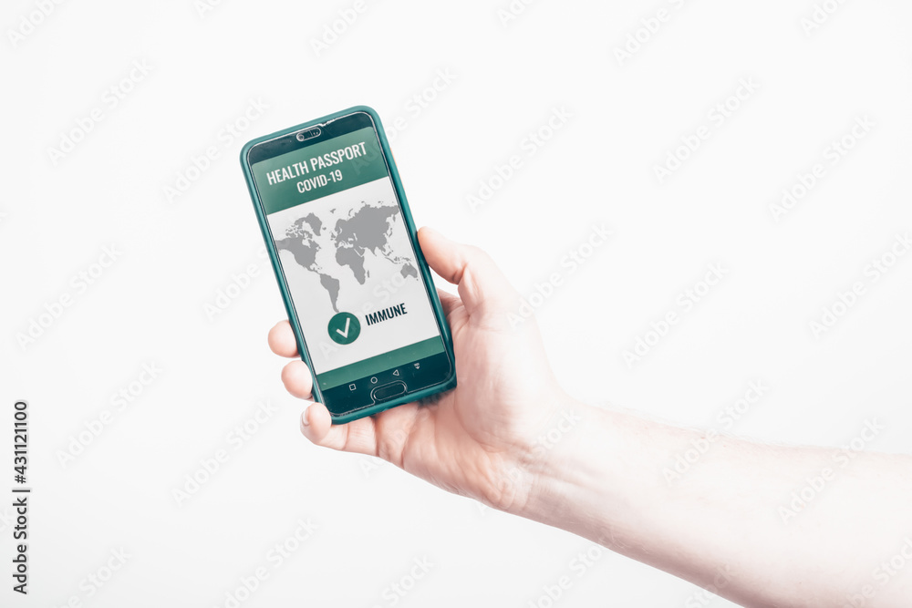 Covid travel certificate on a smart phone Covid travel certificate on a smart phone