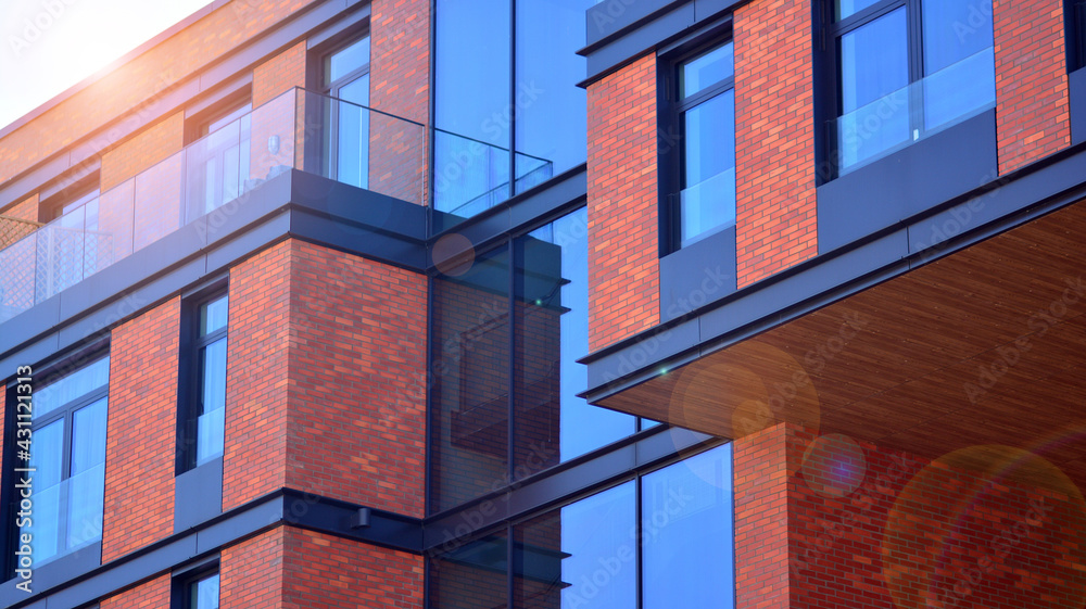Architectural exterior detail of residential apartment building with ...