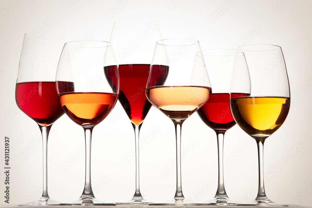 Red, rose and white wine in glasses Red, rose and white wine in glasses