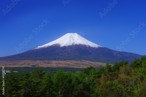 Mt. Fuji in the blue sky on a spring morning from Mt. Takazasu Oshino Village 04 30 2021