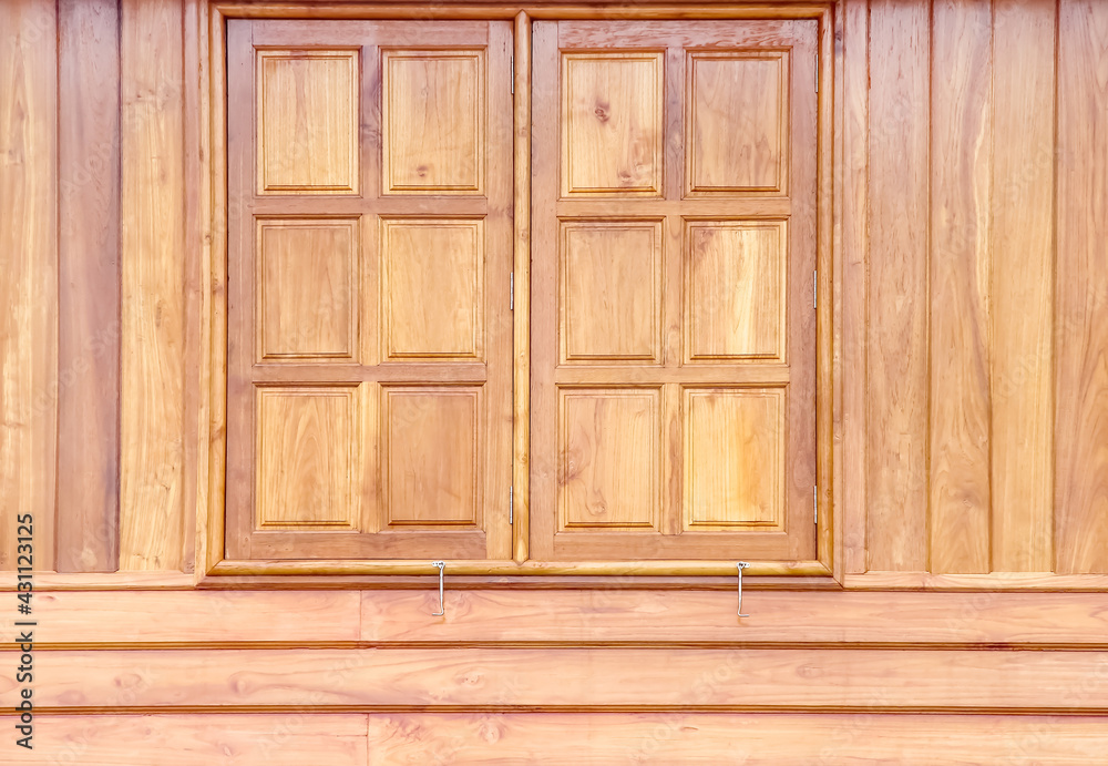 Wood window light brown plank wall in vertical background Wood window light brown plank wall in vertical background