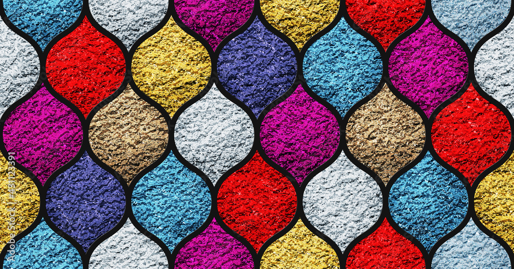 Sketch of a colored stained glass window. Art Nouveau. Abstract stained-glass background. Bright colors, colorful. Template for design. Seamless pattern for fabric or wrapping paper. Design interior. Sketch of a colored stained glass window. Art Nouveau. Abstract stained-glass background. Bright colors, colorful. Template for design. Seamless pattern for fabric or wrapping paper. Design interior.