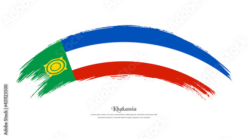 Flag of Khakassia in grunge style stain brush with waving effect on isolated white background