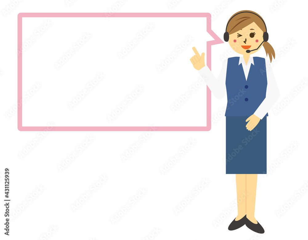 ヘッドセットを付けたテレフォンオペレーターのベクターイラスト 女性 ヘッドセットを付けたテレフォンオペレーターのベクターイラスト 女性