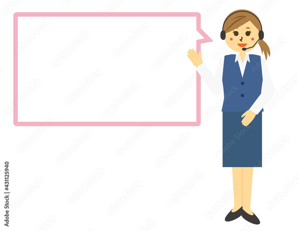 ヘッドセットを付けたテレフォンオペレーターのベクターイラスト 女性 ヘッドセットを付けたテレフォンオペレーターのベクターイラスト 女性