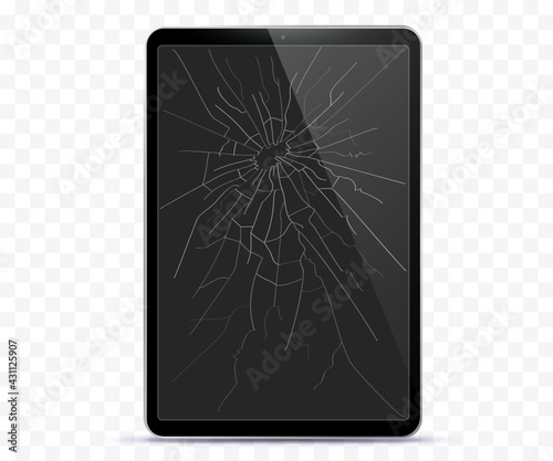 Broken Tablet Computer Screen Vector Illustration With Transparent Background.