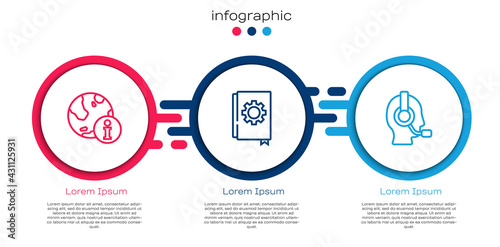 Set line Information, User manual and Man with headset. Business infographic template. Vector