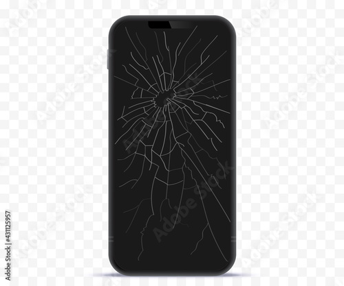 Broken Mobile Phone Screen Vector Illustration With Transparent Background.