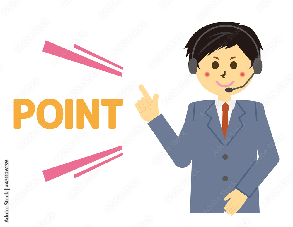 ヘッドセットを付けたテレフォンオペレーターのベクターイラスト 男性 ヘッドセットを付けたテレフォンオペレーターのベクターイラスト 男性