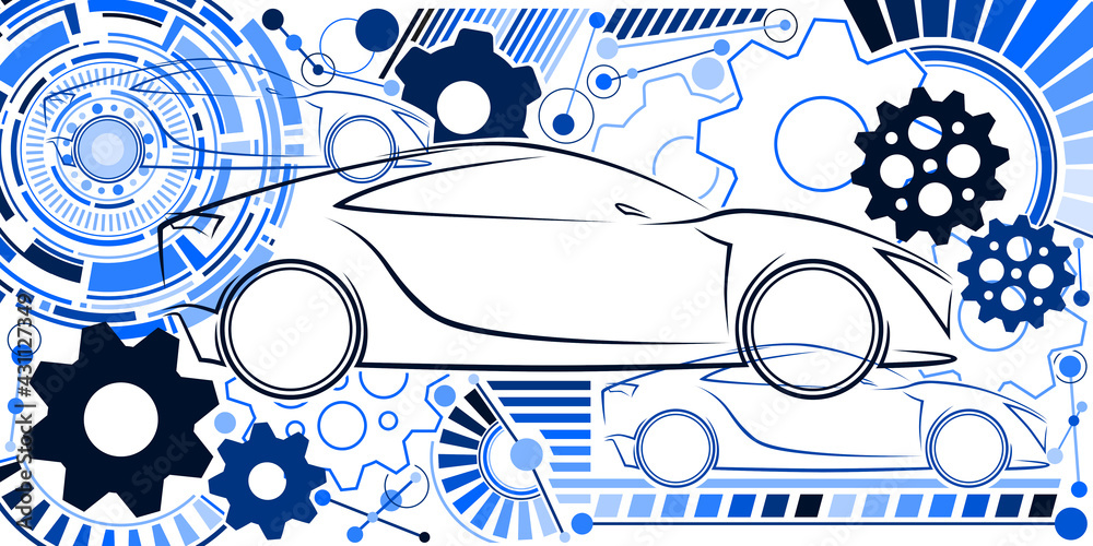 Automobile Mécanique Futuriste Bleu
