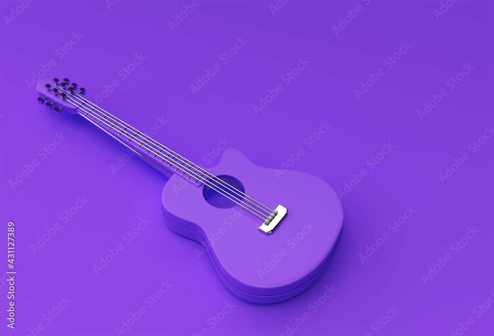 3D Render Acoustic Guitar on Blue background 3d illustration Design. 3D Render Acoustic Guitar on Blue background 3d illustration Design.