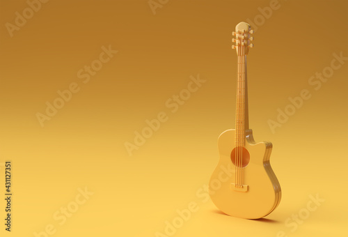 3D Render Acoustic Guitar on yellow background 3d illustration Design.