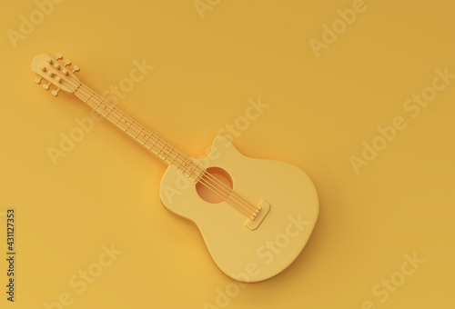 Photography 3D Render Acoustic Guitar on yellow background 3d illustration Design
