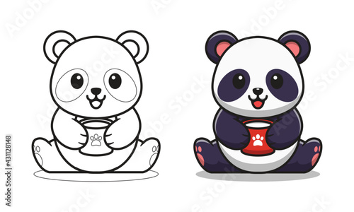 Cute panda drinking milk cartoon coloring pages for kids © Three Light