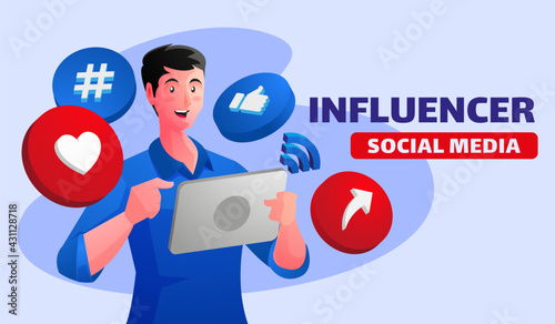 Social media influencers illustration, social media promotion