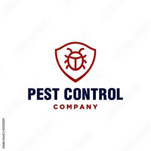 pest control company logo, with bug in a shield line design icon vector for fumigation business 