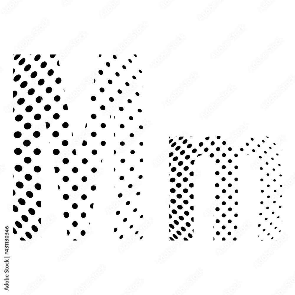 Letter M in halftone. Dotted illustration isolated on a white background. Vector illustration. Letter M in halftone. Dotted illustration isolated on a white background. Vector illustration.