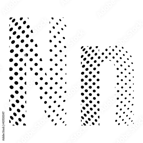 Letter N in halftone. Dotted illustration isolated on a white background. Vector illustration.