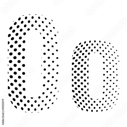 Letter O in halftone. Dotted illustration isolated on a white background. Vector illustration.