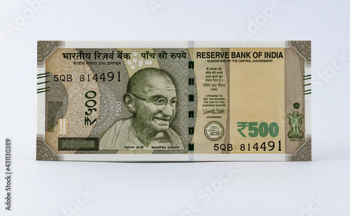 A five hundred rupee note with white background - Wealth concept