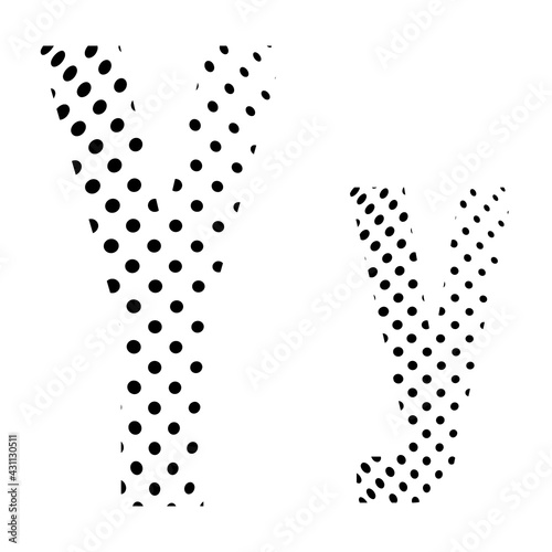 Letter Y in halftone. Dotted illustration isolated on a white background. Vector illustration.