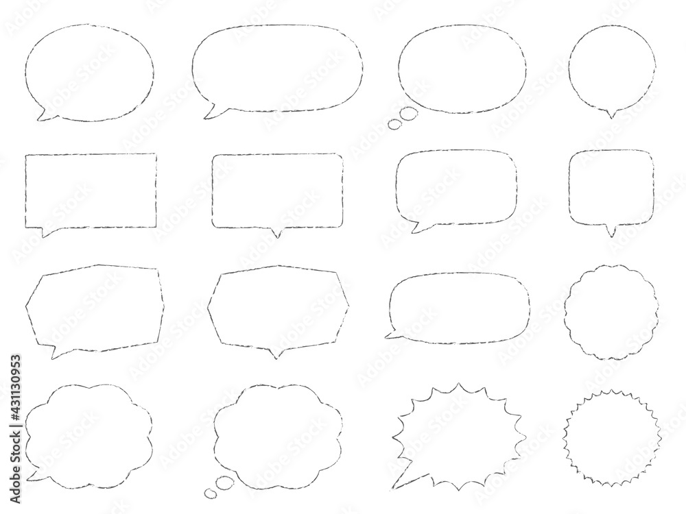 Obraz premium 吹き出しイラスト、アイコンセット(手描き風、細線)