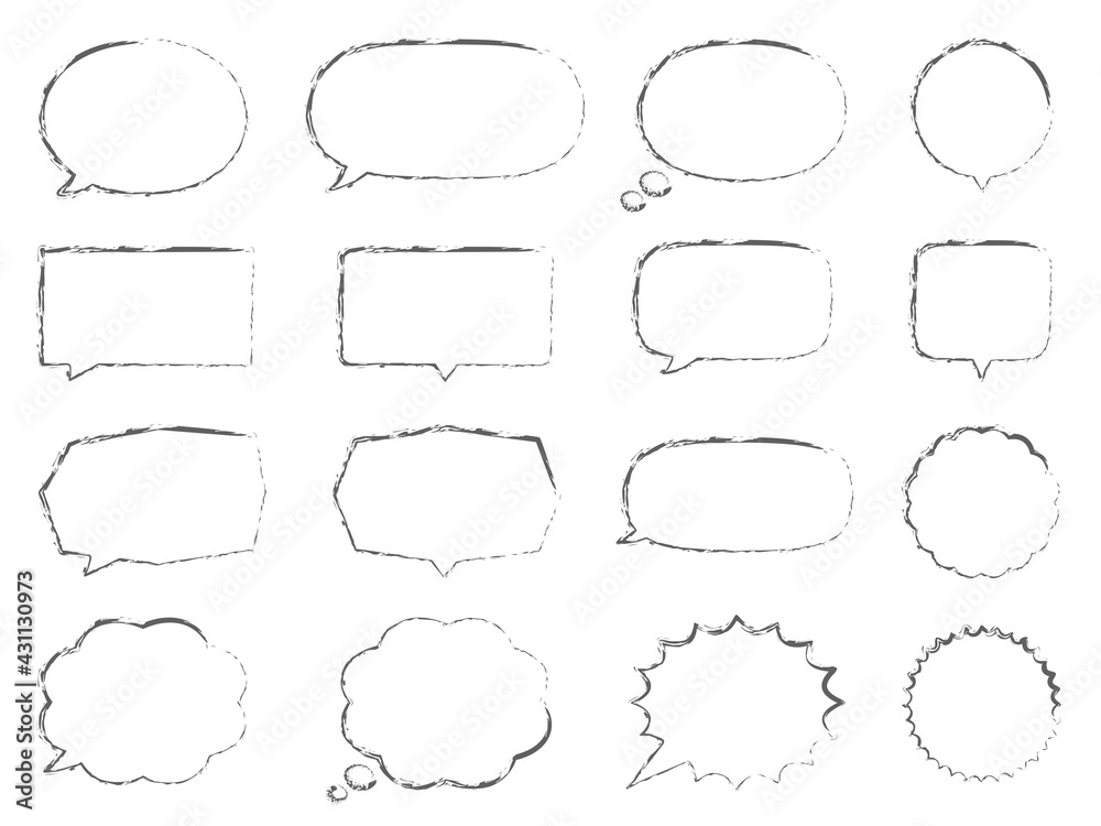 Obraz premium 吹き出しイラスト、アイコンセット(手描き風、重ね線)