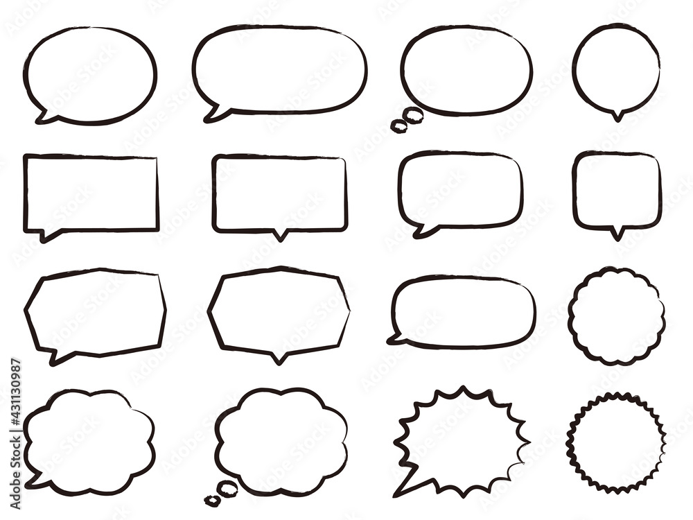 Obraz premium 吹き出しイラスト、アイコンセット（手描き、筆ペン風）