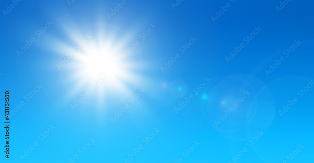 Sun with lens flare and blue sky background Sun with lens flare and blue sky background