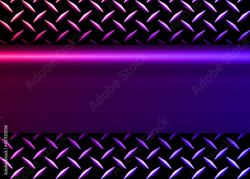 Background silver black metallic, 3d purple blue vector design with diamond plate sheet metal texture.