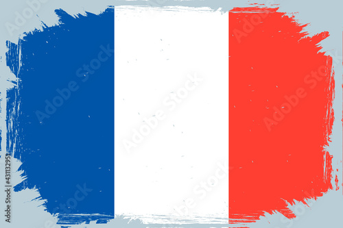 French flag, banner with grunge brush