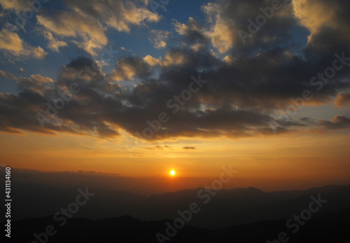 Nature Sky and White Clouds Texture Background - with orange light of sunset  © kittinit