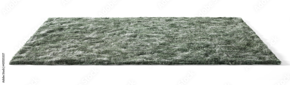 Green fluffy carpet. 3d illustration - obrazy, fototapety, plakaty 