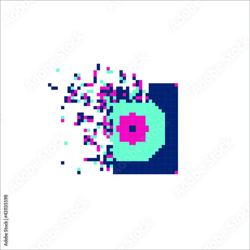 Colorful Pixel tile disintegration into pixels, illustration for graphic design