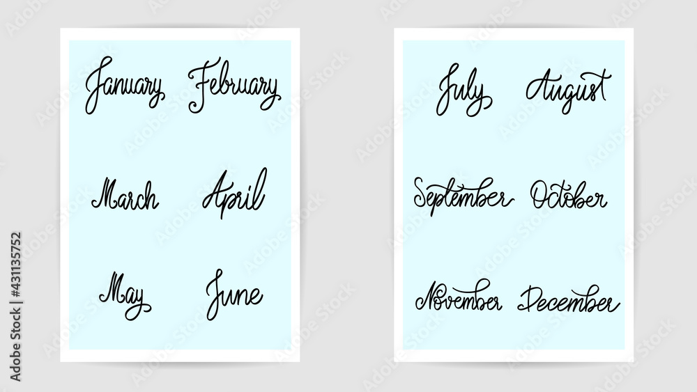 Month handwritten calligraphy vector with photo frame, isolated on gray background, Vector Illustration EPS 10 Month handwritten calligraphy vector with photo frame, isolated on gray background, Vector Illustration EPS 10