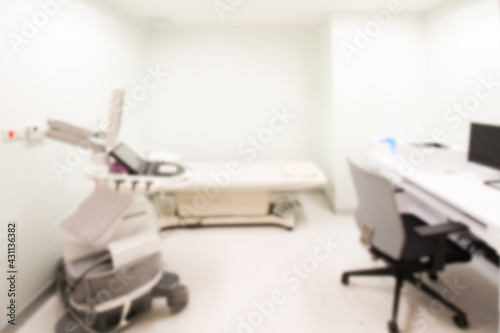 Soft and blurred image The decoration of the work desk and Echocardiogram  ECHO room of nurse staff within the new building hospital.