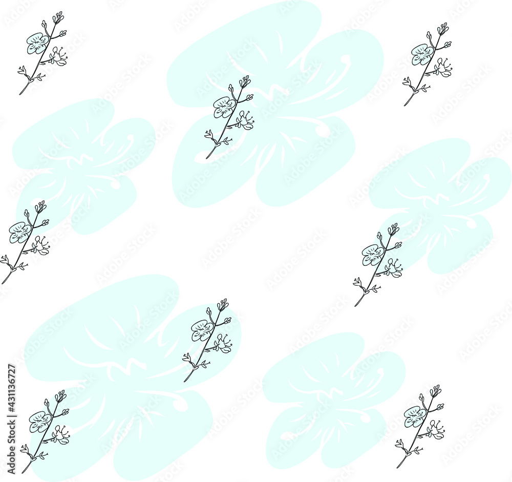 Vector pattern of blue forget-me-not flowers and black branches
