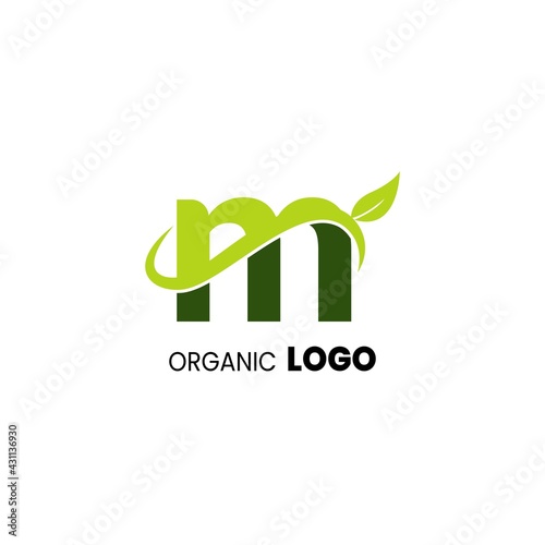 alphabet capital logo. Creative design concept green color with organic plant
