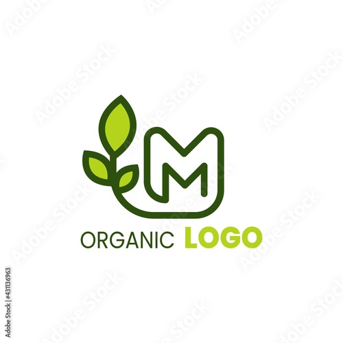 alphabet capital logo. Creative design concept green color with organic plant
