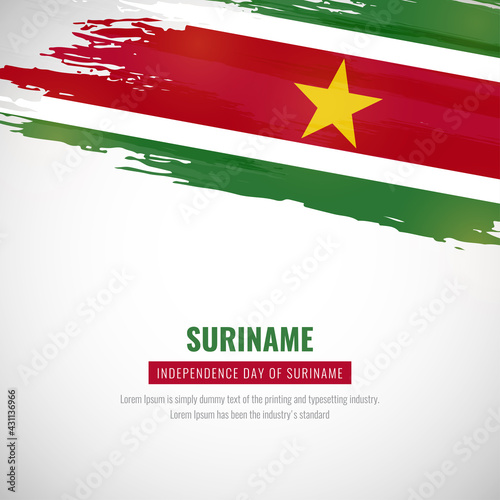 Happy independence day of Suriname with brush style watercolor country flag background