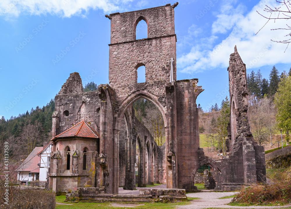 The historical ruins of Abbey Allerheiligen, (All Saints‘ Abbey) in the Northern Black Forest. Baden Wuerttemberg, Germany, Europe